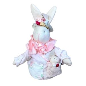 Pinkalina Bunny Rabbit Plush Stuffed Animal Decoration Cottage Grandma Core